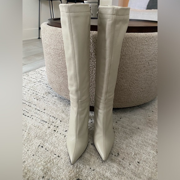 L'INTERVALLE Shoes - Women's Knee-High Pointed Toe Leather Boots - Cream